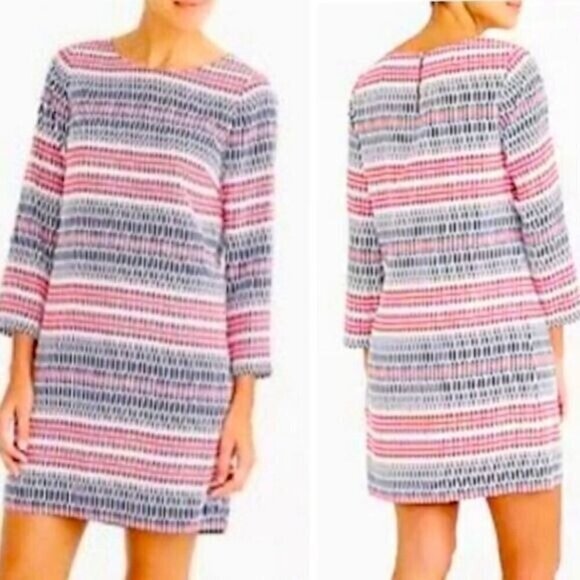 J.Crew Multicolor Abstract Printed 3/4 Sleeved Gallery Shift Dress size 14 - Picture 1 of 5